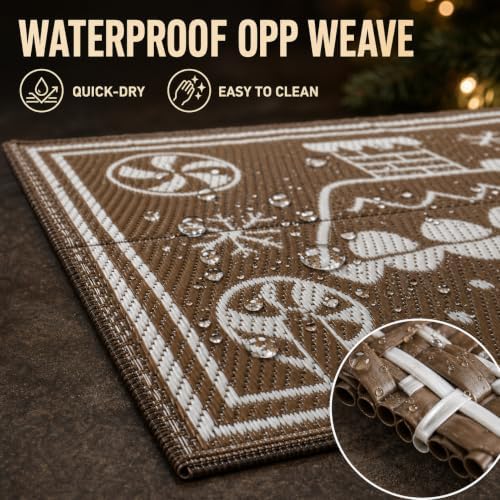 3x5 Ft Gingerbread House Christmas Reversible Plastic Straw Outdoor Rug - Image 4