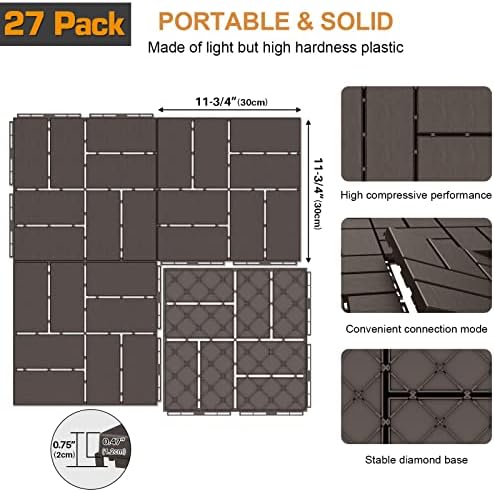 Goovilla Plastic Interlocking Deck Tiles, 27 Pack 12"x12", Dark Coffee - Image 3