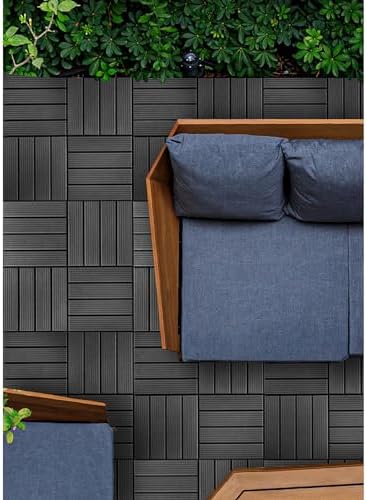 FloorPops 11.8-in by 11.8-in Straight Groove Dark Grey Interlocking Deck Tiles - Image 5