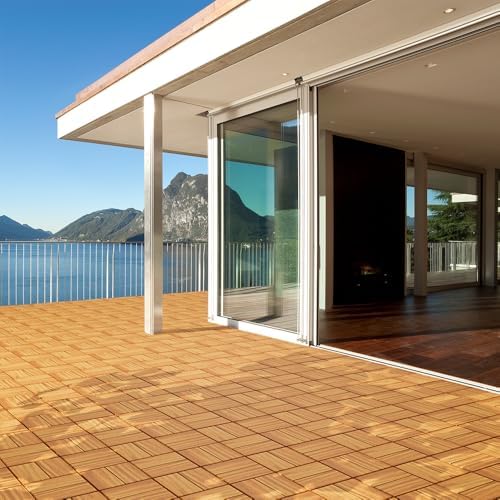 10Pcs Interlocking Deck Tiles, Acacia Wood Flooring, 12x12in Raised Base - Image 4