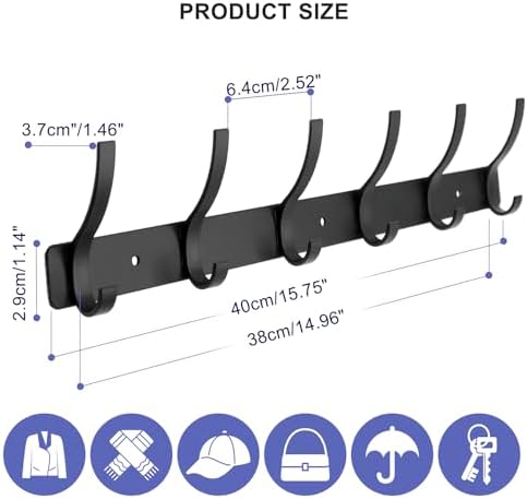 Coat Rack Wall Mounted, 6 Coat Hooks - Image 2