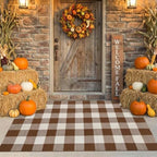 SEEKSEE Fall Decor Buffalo Plaid Outdoor Rug 3' x 5' Coffee and White Front by SEEKSEE