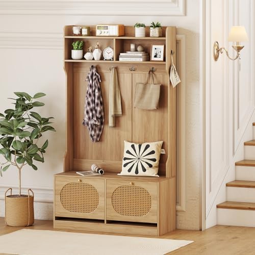 Giantex 4-In-1 Hall Tree with Bench and Shoe Storage, Entryway Bench with Coat - Image 6