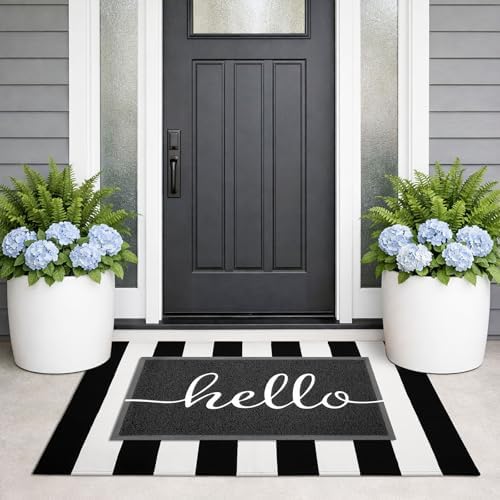 KILOCOCO Black and White Striped Rug 2.3'x3.6' Washable Front Door Mat - Image 3