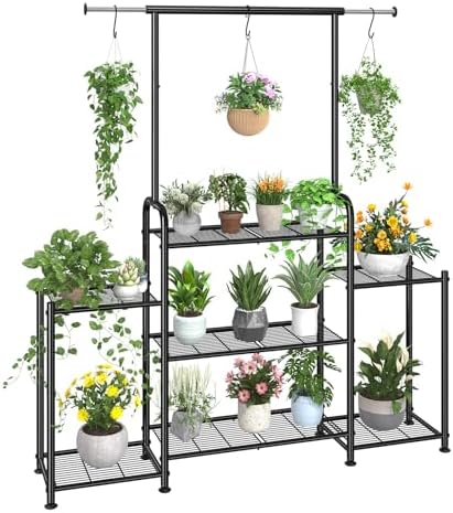Simple Trending Plant Stand Indoor Outdoor, Metal 3 Tier Tall Hanging Plant by SimpleTrending