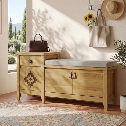 Entryway Bench with Storage, 3 in 1 Storage Bench with 1 Drawer and 2 Cubbies - Image 6