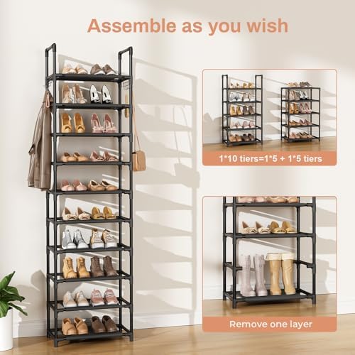 LANTEFUL 10 Tiers Shoe Rack 25 Pairs Large Capacity Tall Shoe Organizer Sturdy - Image 5