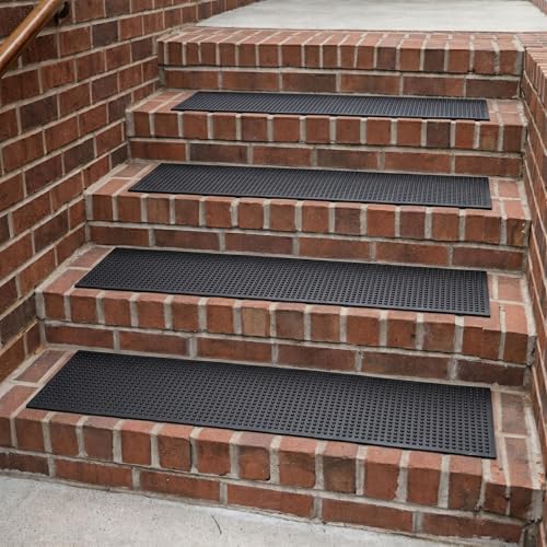 Ottomanson Outdoor Rubber Stair Treads – Dots Heavy-Duty Non-Slip Stair Mats – by Ottomanson