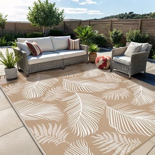 Pauwer Waterproof Outdoor Rug 10x14, Plastic Straw Patio Rug, Leaf Brown - Image 5