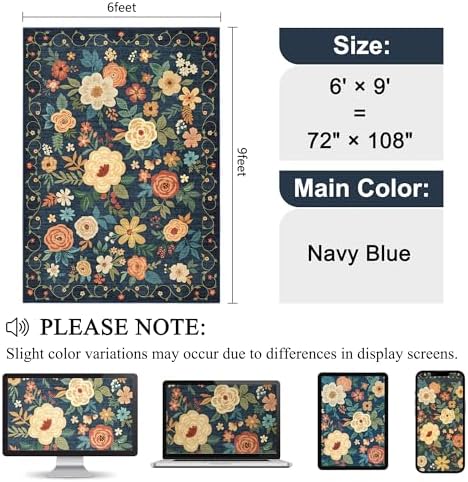 DUKINO 6x9 Area Rugs, Floral Washable Rug - Image 2