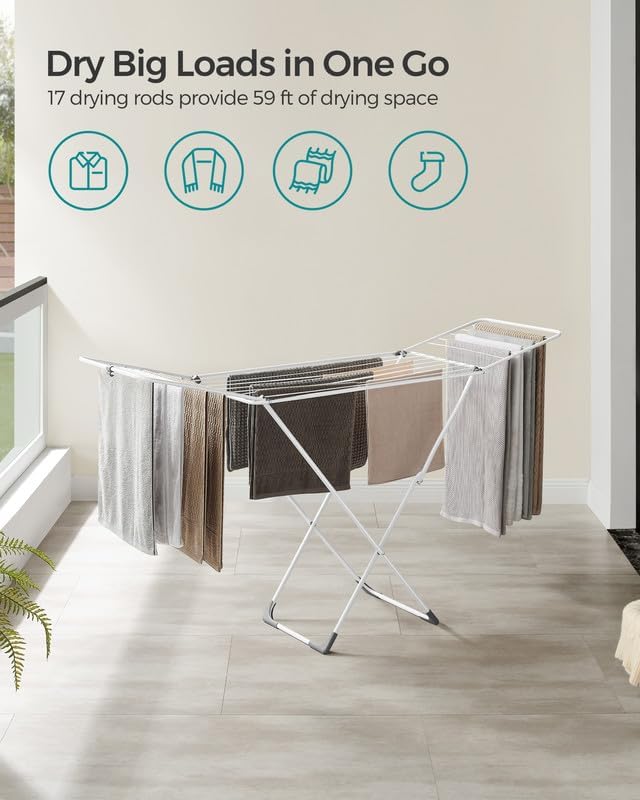 SONGMICS Clothes Drying Rack, Heavy Duty, 2 Gullwings - Image 3