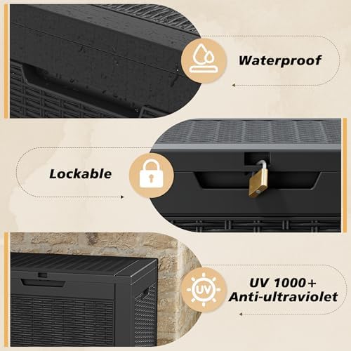 Fancyango 35 Gallon Waterproof Deck Box, Resin Outdoor Storage Box - Image 4
