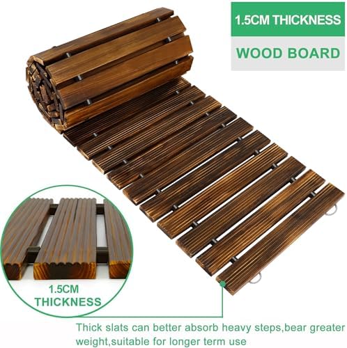 RELIANCER 12' Wooden Garden Pathway, Weather-Resistant Roll Out Cedar Walkway - Image 3