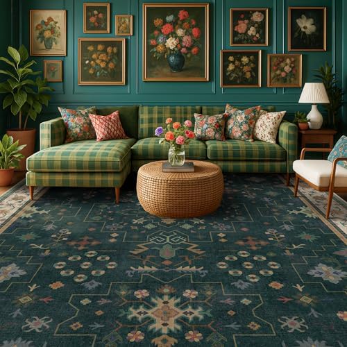 Hazo Haus Dark Green Oushak Living Room Rug 10x12 by HazoHaus