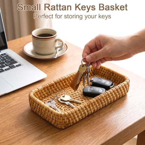 Rattan Serving Tray for Keys, Natural Wicker Decorative Tray Small Remote - Image 7