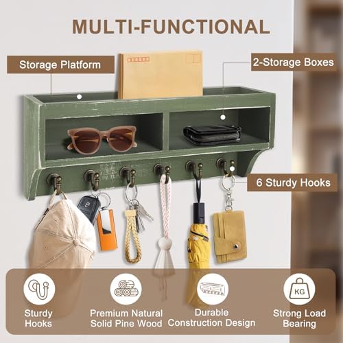 Key Holder Wall Mount with Mail Organizer, 6 Hooks & Shelf - Image 3