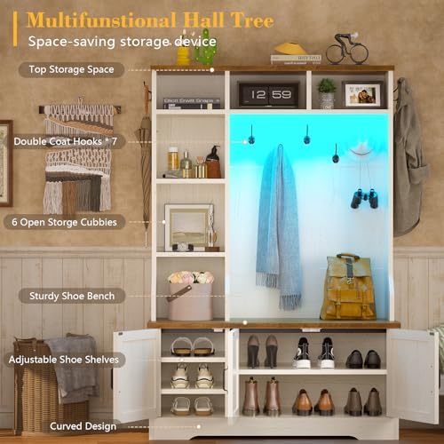 CSZZD Hall Tree with Bench & Entryway Coat Rack with Shoe Storage - Image 2