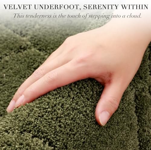 BSICPRO Bathroom Rugs, 32x20 Scalloped Bath Mats, Olive Green - Image 3