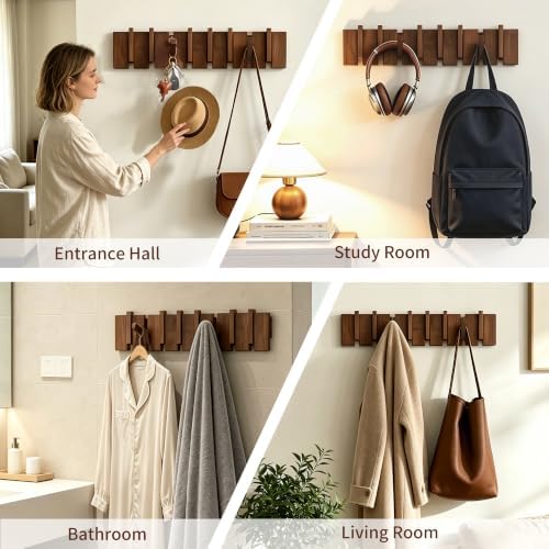 QUELLANCE Wood Coat Rack Wall Mount, Coat Hooks Hanger Wall Mounted, Heavy Duty - Image 5