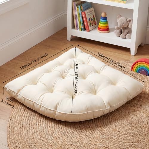 Yookeer Triangle Floor Pillow 40 Inch Cream Tufted Corner Floor Cushion - Image 3