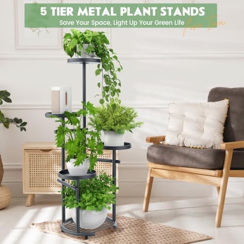 TOSKING Tall 5-Tier Round Metal Corner Plant Stand Indoor - Image 2