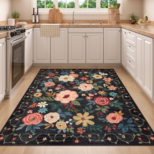 DUKINO 4x5 Area Rug for Entryway, Soft Floral Washable Rug Non Slip - Image 4