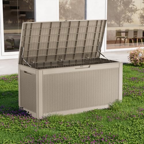 PatioZen 120 Gallon Resin Deck Box, Lockable Patio Outdoor Storage Box - Image 7
