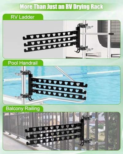3-Arm Aluminum RV Ladder Clothes Drying Rack w/304 Stainless Steel Clamps - Image 5