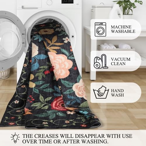 DUKINO 4x5 Area Rug for Entryway, Soft Floral Washable Rug Non Slip - Image 6
