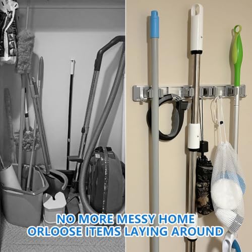 reliahom Broom Holder Wall Mount Mop Hanger Tools organizer 4Racks 5Hooks - Image 5