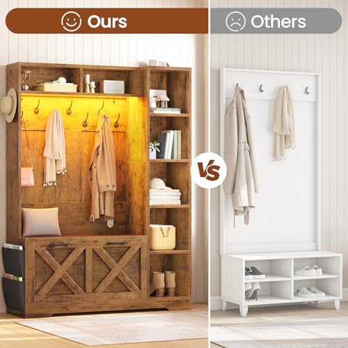 Itaar Hall Tree with Bench and Shoe Storage, Farmhouse Entryway Bench with Coat - Image 4