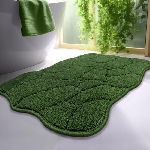 BSICPRO Bathroom Rugs, 32x20 Scalloped Bath Mats, Forest Green by BSICPRO