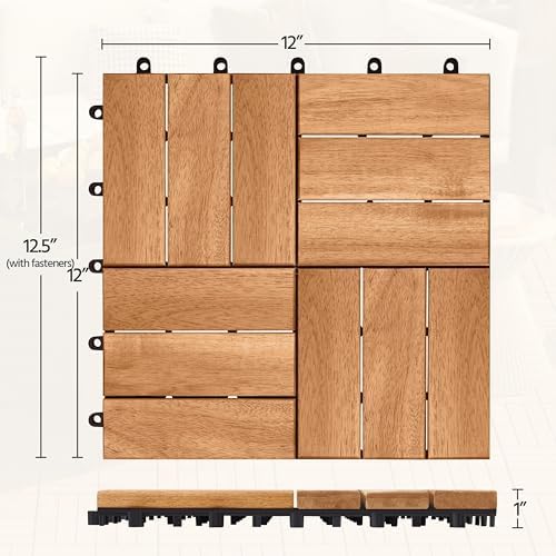 Yaheetech 54PCS Acacia Wood Deck Tiles Interlocking Patio Flooring - Image 3