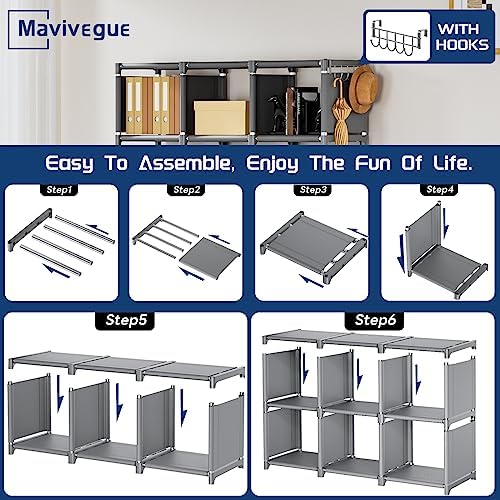 Mavivegue Bookshelf, 18 Cube Storage Organizer, DIY Book Shelf Grey - Image 7