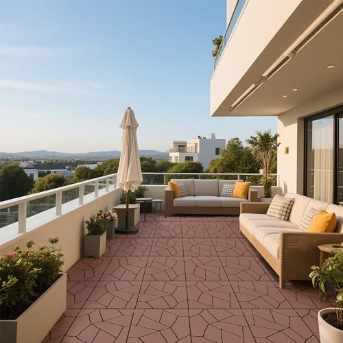 Plastic Interlocking Deck Tiles, 44 Pack, Simulated Stone Surface, Non-Slip - Image 5