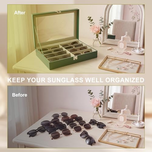 8 Slots Sunglass Organizer, PU Leather Eyewear Display Tray - Image 4