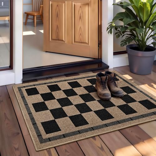 Vasofe Washable Small Entry Rug, 2x3 Checkered Jute Rugs Outdoor Indoor Mat - Image 4