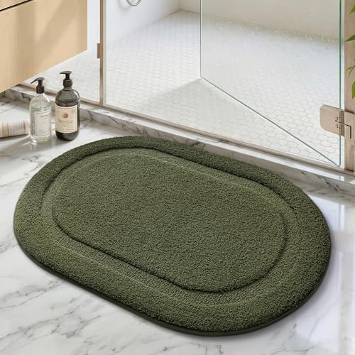 Color&Geometry Oval Green Bathroom Rugs 32x20, Extra Soft Absorbent Microfiber - Image 3