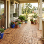 GIANTEX 30 PCS Acacia Wood Deck Tiles, Interlocking Patio Flooring Tiles - Image 4