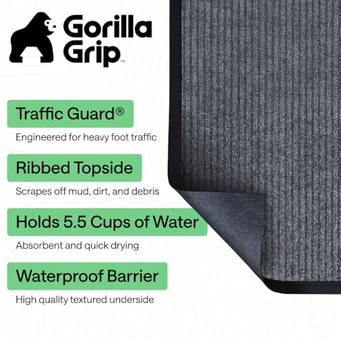 GORILLA GRIP Traffic Guard Indoor Outdoor Heavy Duty Door Mat 59x24 Lt Gray - Image 2