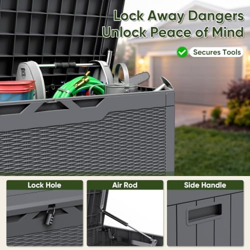 Flamaker Outdoor Storage Box 100 Gallon Waterproof Resin Deck Box - Image 2