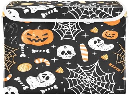 Bolaz Storage Bins with Lids and Handles, Halloween Seamless Pumpkins Spider - Image 2