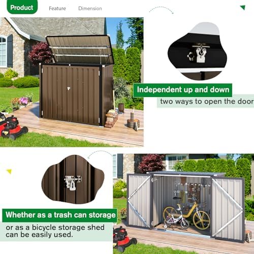 AECOJOY Outdoor Trash Can Storage Shed, 46 Cu.Ft Metal Garbage Bin Enclosure - Image 6