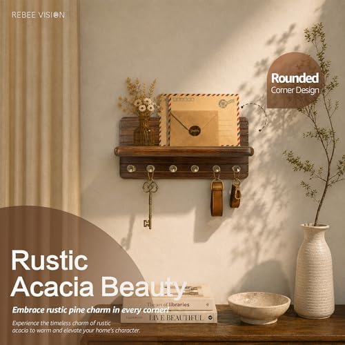Rebee Vision Acacia Wood Key Holder Wall Mount - Image 3