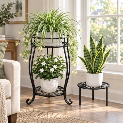 TOSKING 2-Tier & Single Metal Plant Stand Set, Indoor Outdoor - Image 2
