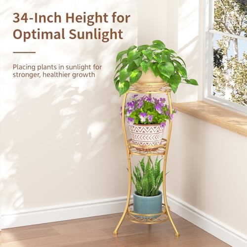 LASZOLA 3 Tiers Metal Corner Plant Flower Stand Tall Indoor Outdoor - Image 2