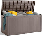 PatioZen 120 Gallon Resin Deck Box, Lockable Outdoor Storage Box by OutdoorLivingPerfected