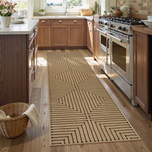 Lahome Geometric 2x8 Runner Rug, Neutral Non Slip Kitchen Entryway Runner by Lahome