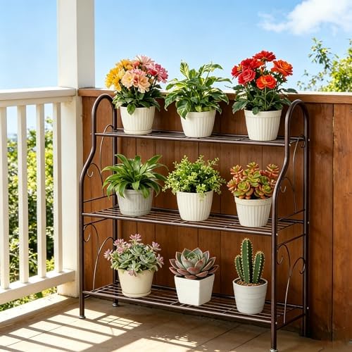SORCEDAS Plant Stand Indoor Outdoor 3 Tier Metal Corner Flower Shelf - Image 2