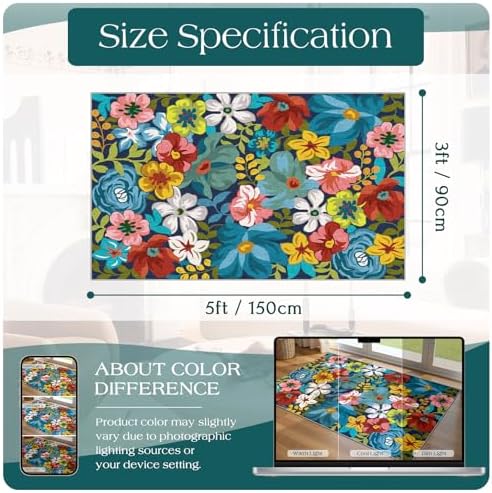 3x5 Flower Entry Rug, Washable Indoor Outdoor Mats - Image 7